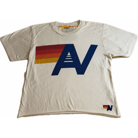 Aviator Nation Tops - Aviator Nation Logo Boyfriend Crop Tee - White Women's Size XS